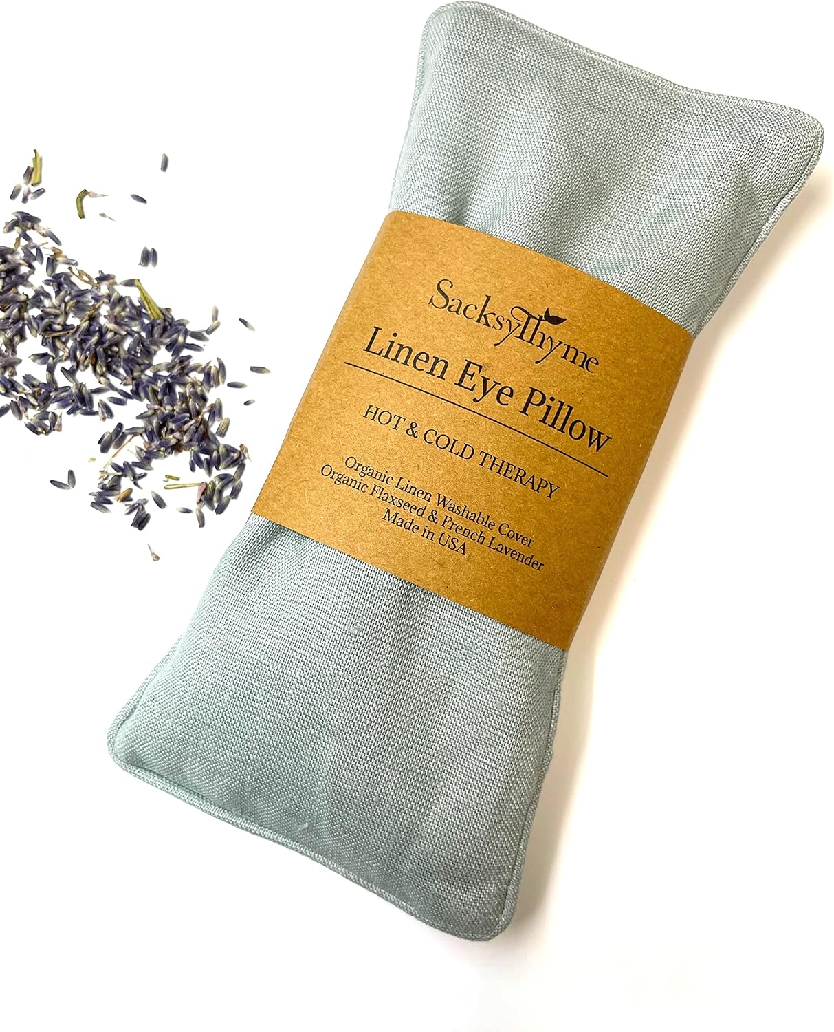 Sacksy Thyme Organic Linen Eye Pillow - Lavender & Flaxseed for Relaxation, Yoga, Stress Relief - Microwavable Heating Pad & Cool Compress - Made in USA - Gifts for Meditation