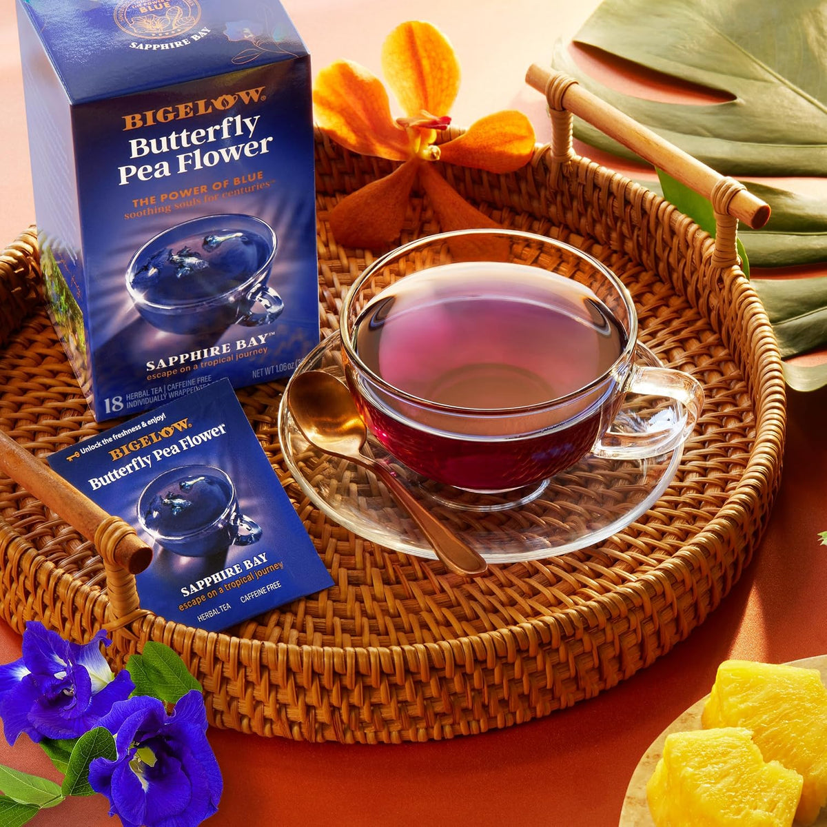Bigelow Tea Sapphire Bay Butterfly Pea Flower, 18 Count (Pack of 6)