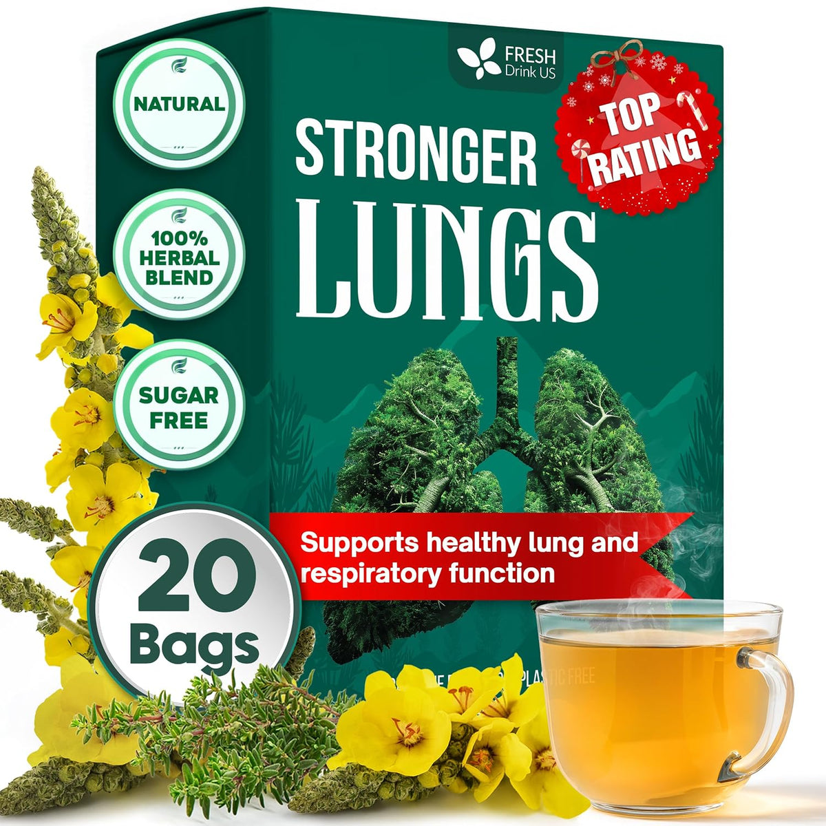 FreshDrinkUS, Premium StrongerLung Detox Tea, 20 Count, Caffeine Free