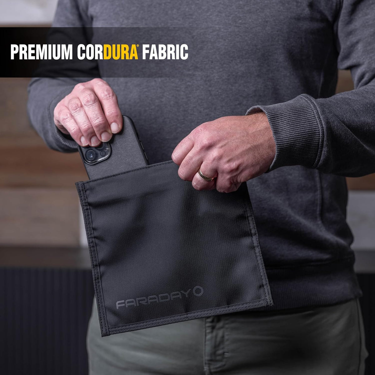 Faraday Defense Faraday Bag Jacket Pro for Phones | Magnetic Closure, Shielding - Law Enforcement & Military, Travel & Data Security, Privacy, Anti-Tracking Anti-Hacking Black (Phone Vertical)