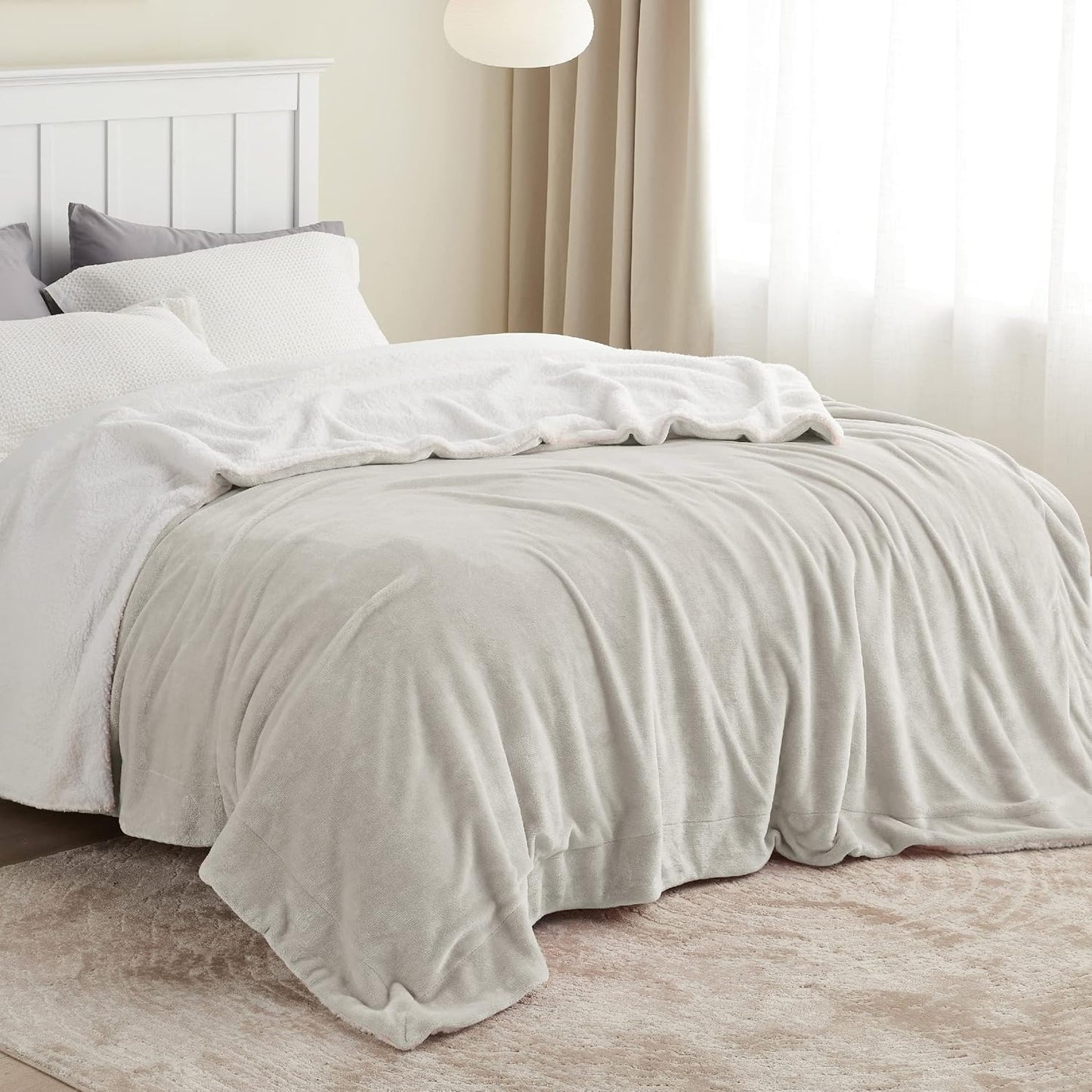 Bedsure GentleSoft Sherpa Fleece Throw Blanket for Couch, Non-Heated, Thick & Warm Cozy Blanket for Winter, Soft Fuzzy Plush Throw Gifts for Women and Men, Grey, 50x60 Inches