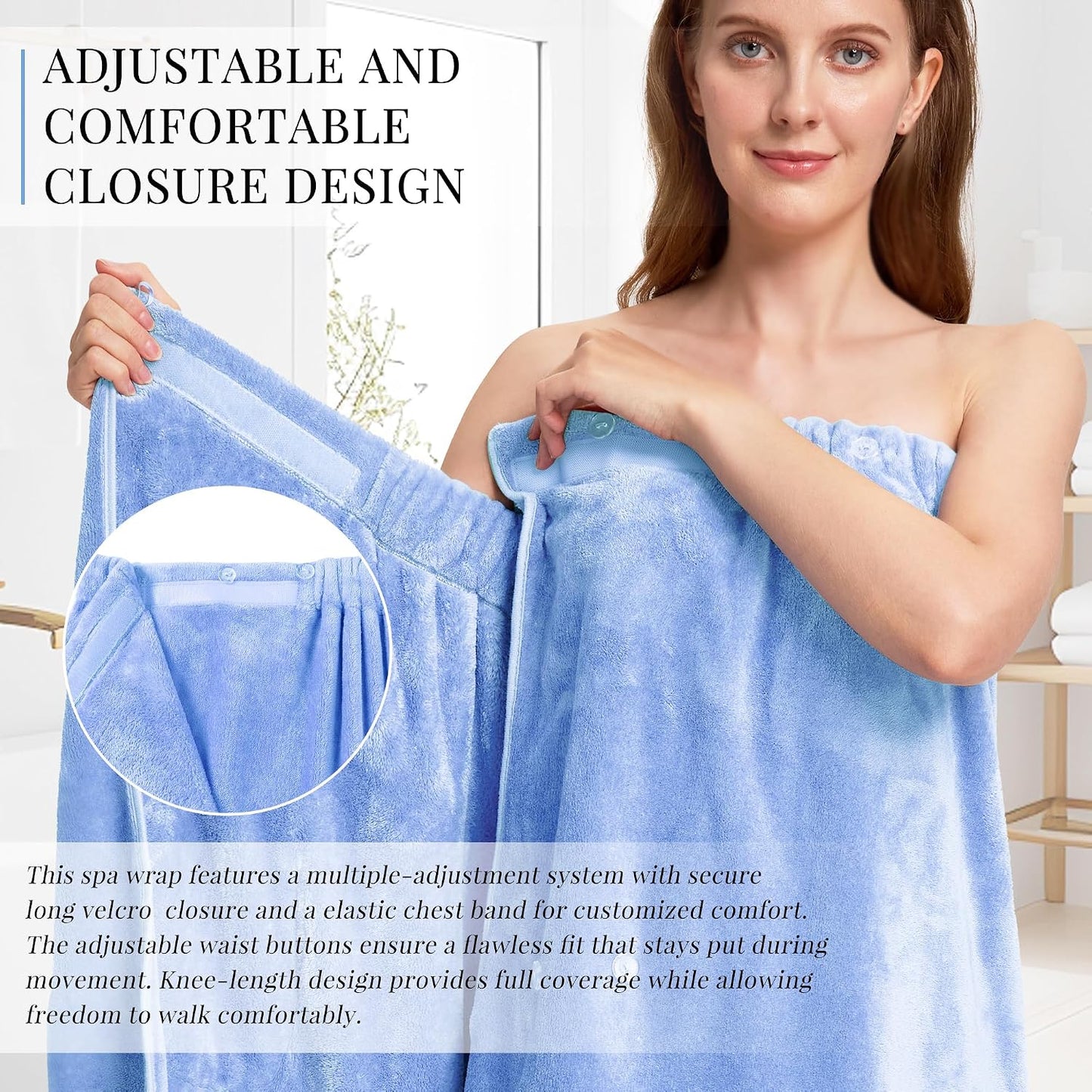 PJGGZ Towel Wrap for Women, Three Adjust Clasps Closure Bath Wraps After Shower Spa Sauna Bathrobe(Available in Plus Size)