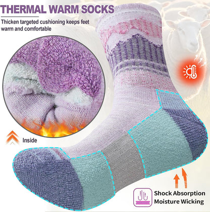 Sandsuced Merino Wool Hiking Warm Socks Thermal Winter Cozy Crew with Cushioned Sole & Moisture Wicking 5 Pairs for Women