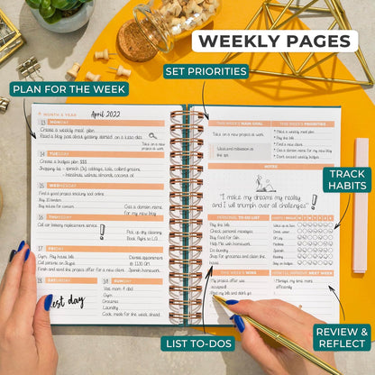 Clever Fox Planner 2nd Edition – Colorful Weekly & Monthly Goal Planner, Time Management & Productivity Organizer, Undated, A5 (Dark Teal)