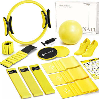 NANATI Pilates Kit, Home Pilates Workout Kit for Women, Pilates Equipment with 14.5" Pilates Ring and Ball, Resistance Bands, Ankle Weights, Sliders & Grip Socks for Home Workouts