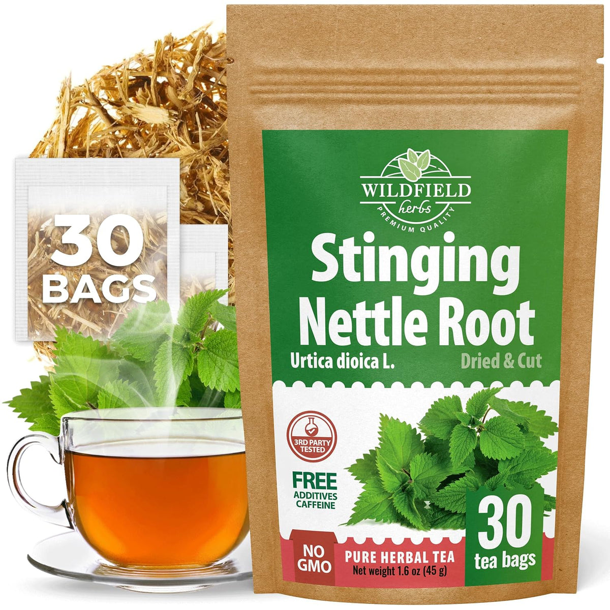 30 Bags Nettle Root Dried Stinging Nettle Root Herbal Tea - 30 Count 1.5g Bags Herb Tea Raíz De Ortiga
