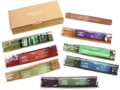 Hosley 320 Assorted Incense Sticks with Holder Eucalyptus, Fresh Bamboo, Lavender, Myrrh, Lavender Chamomile, Vanilla, Citrus, Dragon Blood Idea for Home, Wedding, Spa, Meditation & Aromatherapy