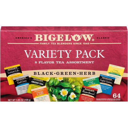 Bigelow Tea Caffeine Free 6 Flavor Herbal Tea Variety Pack, Decaf Tea with Mint Medley, Cozy Chamomile, Orange and Spice, Sweet Dreams, Perfect Peach, and Lemon Ginger, (Pack of 6), 118 Total Tea Bags
