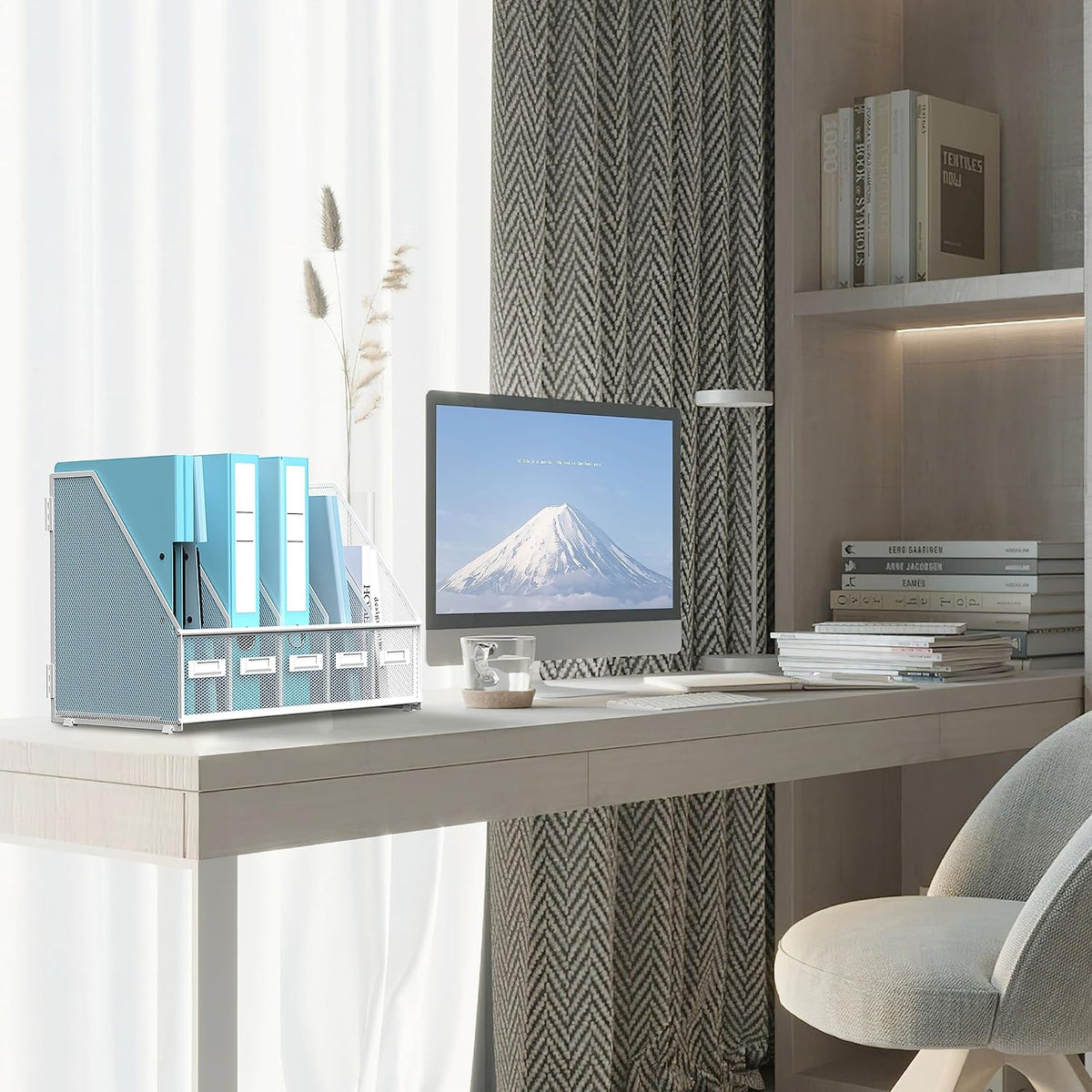 SUPEASY Desk Organizers Metal Desk Magazine File Holder with 5 Vertical Compartments Rack File Organizer for Office Desktop, Classroom, Home Workspace, Black