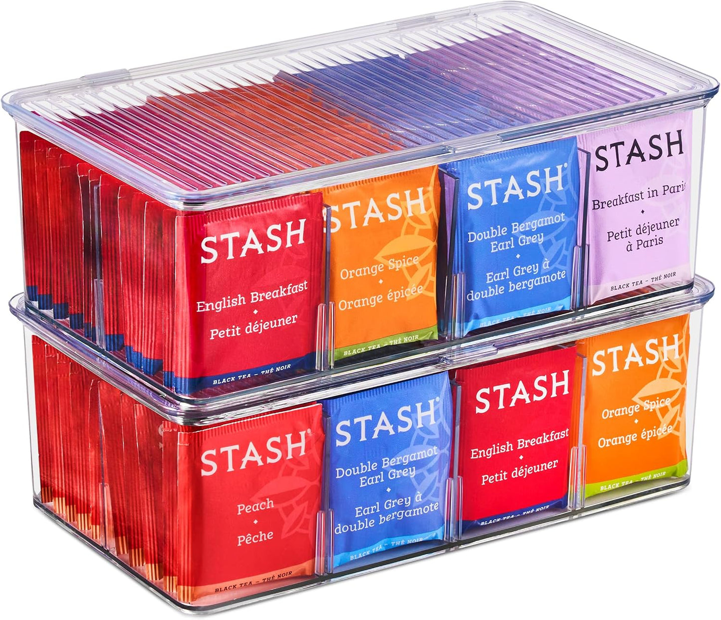 Sorbus Tea Bag Organizer, 2-Pack Clear Bins with Removable Dividers