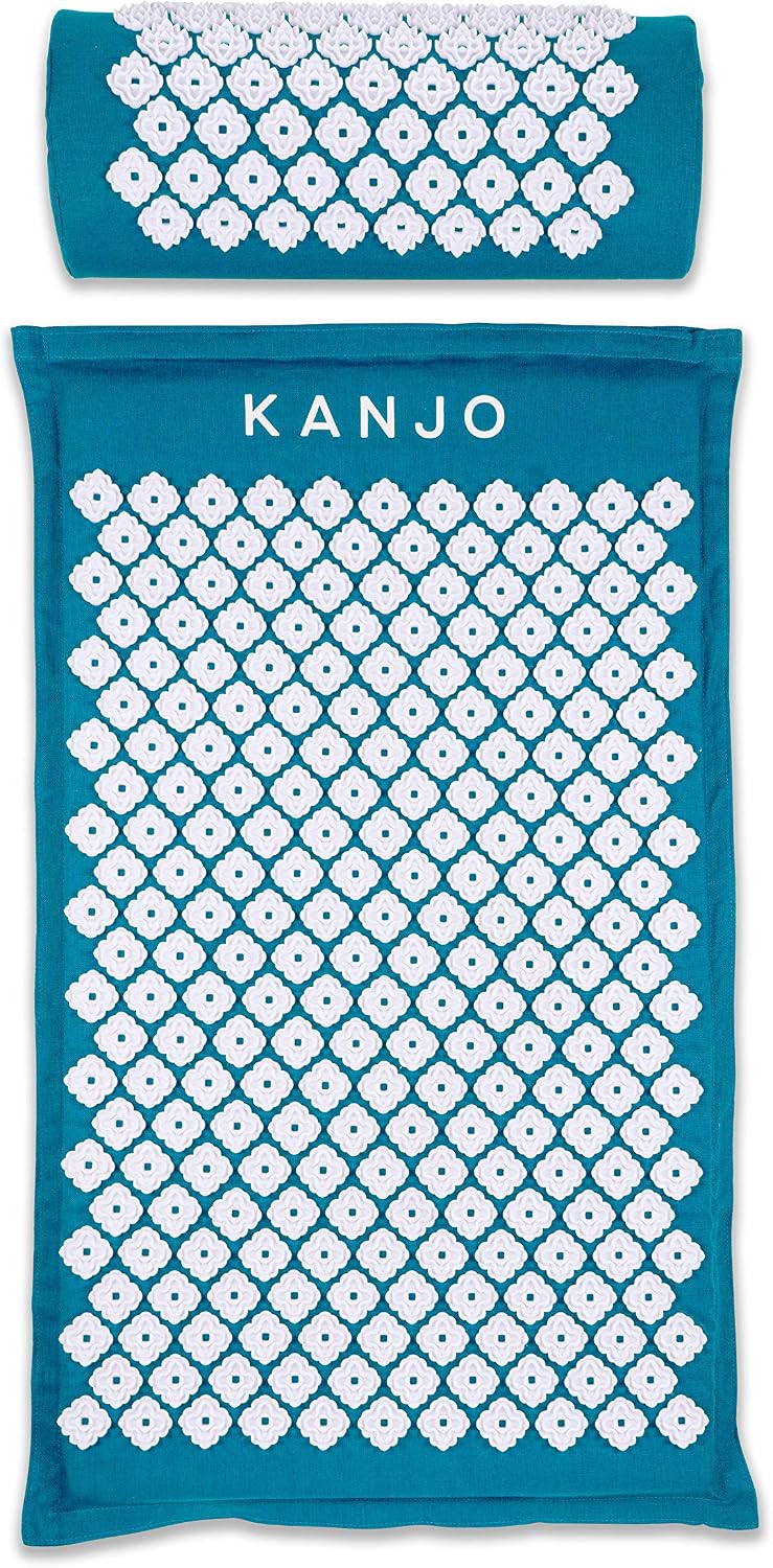Kanjo Acupressure Mat and Pillow Set for Back Pain Relief & Neck Pain Relief, with Pressure Points for Muscle Pain Relief with Travel Bag - Black XL