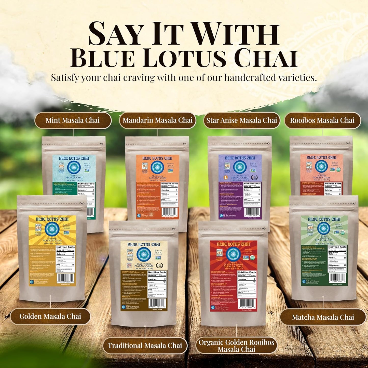 Blue Lotus Chai - Golden Masala Flavor Chai - Makes 100 Cups - 3 Ounce Masala Spiced Chai Powder with Organic Spices - Instant Indian Tea No Steeping - No Gluten