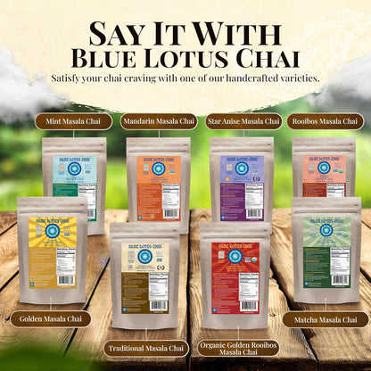 Blue Lotus Chai - Golden Masala Flavor Chai - Makes 100 Cups - 3 Ounce Masala Spiced Chai Powder with Organic Spices - Instant Indian Tea No Steeping - No Gluten