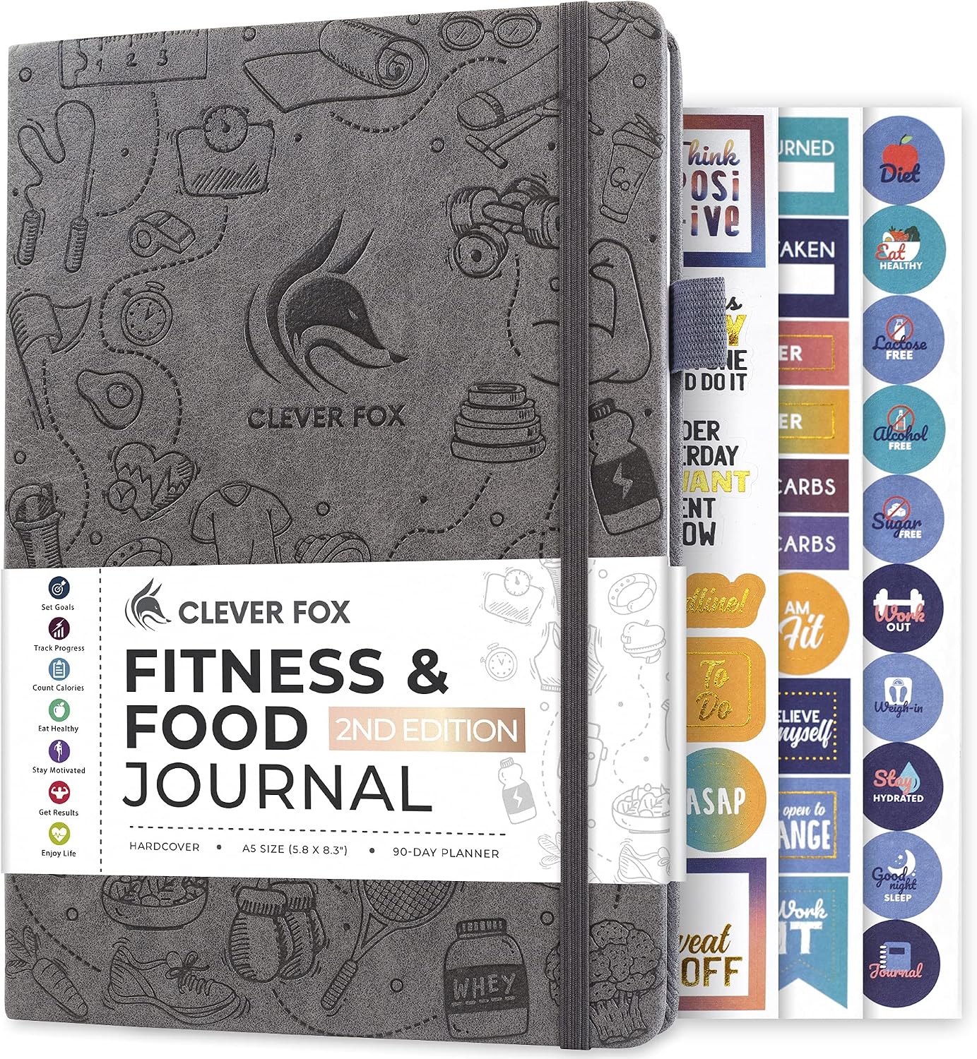 Clever Fox Fitness & Food Journal – Nutrition & Workout Planner for Women & Men – Diet & Gym Exercise Log Book with Calendars, Diet & Training Trackers - Undated, A5 Size, Hardcover (Forest Green)