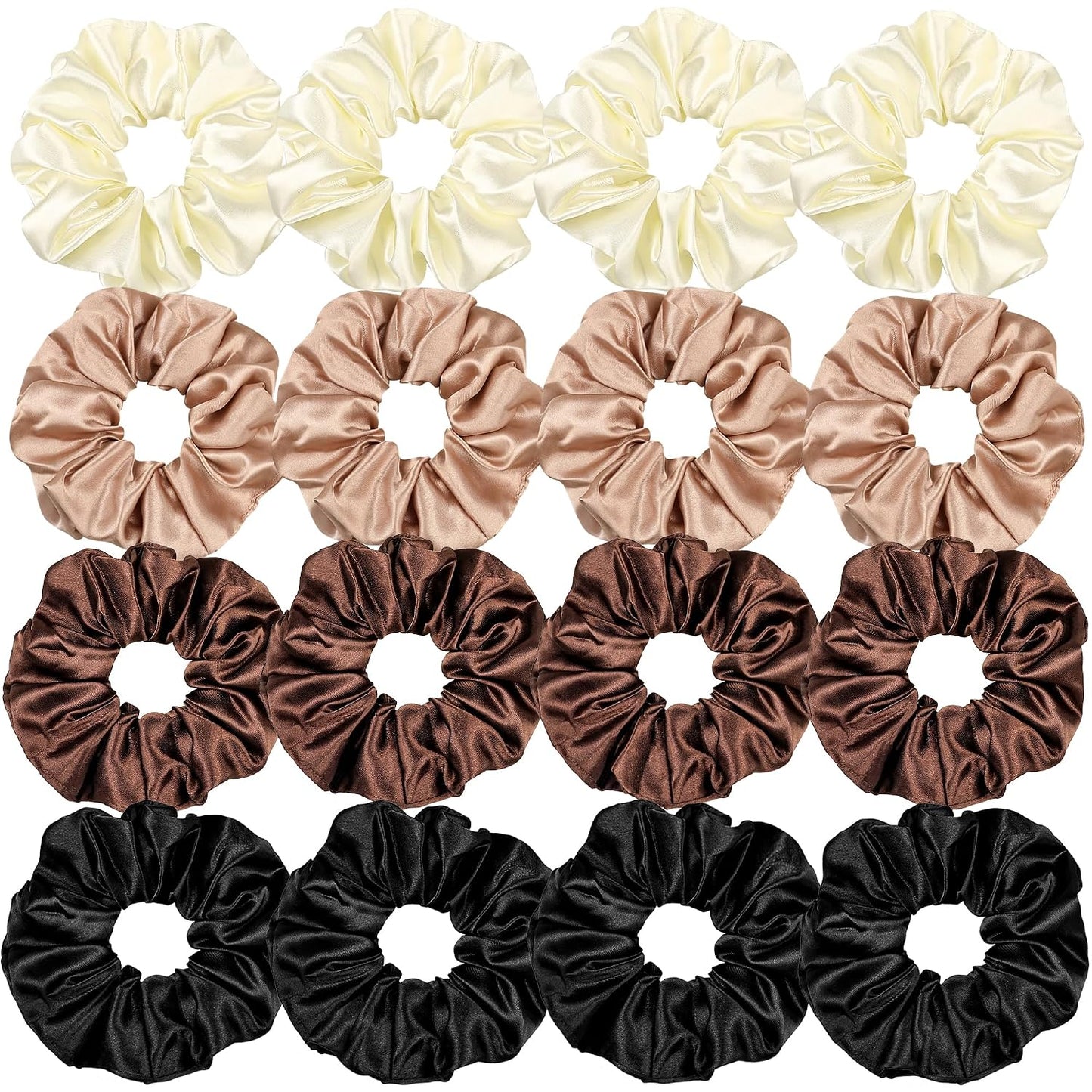 16 Pcs Scrunchies for Women - Black Satin Silk Scrunchies for Girls Hair Ties Elastics Bands Ponytail Holder Hair Accessories