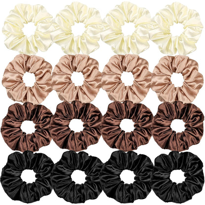 16 Pcs Scrunchies for Women - Black Satin Silk Scrunchies for Girls Hair Ties Elastics Bands Ponytail Holder Hair Accessories
