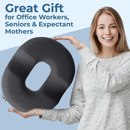 5 STARS UNITED Donut Pillow for Tailbone Pain & Hemorrhoids – Large Memory Foam Seat Cushion for Bed Sore-Prone Areas & Pressure Relief – Prostate, Postpartum & Pregnancy Support, Black Mesh Cover