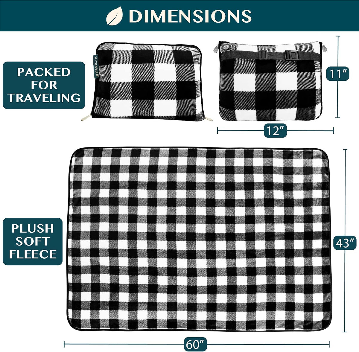 PAVILIA Travel Blanket Pillow, Soft Airplane Blanket 2-IN-1 Combo Set, Plane Blanket Compact Packable, Flight Essentials Car Pillow, Travelers Gifts Accessories Luggage Backpack Strap, 60x43 Teal Blue