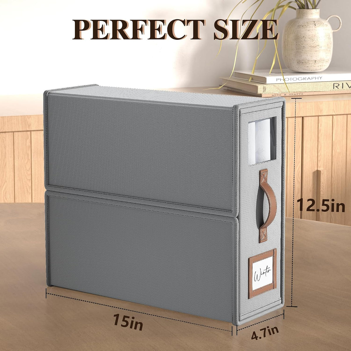Bed Sheets Organizers And Storage,Sheets Set Folder Keeper with Handle,Foldable Bedding Storage Box For Linen Closet,Duvet Cover(King Size-3.7 Gal,Beige)