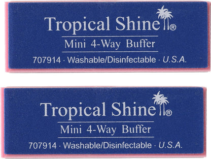 Tropical Shine Mini 4 Way Nail Buffer Block – Buffers and Files for Shaping Smoothing Polishing, Shine Finishing Tool for Natural Acrylic Nails, Professional At Home Use, 2 Pack