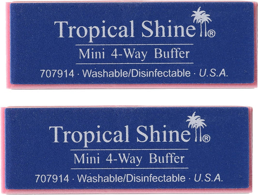 Tropical Shine Mini 4 Way Buffer Block - Professional Nail Buffering Block for Shaping, Smoothing, and Polishing Nails - Portable Nail Care (2 Pack)