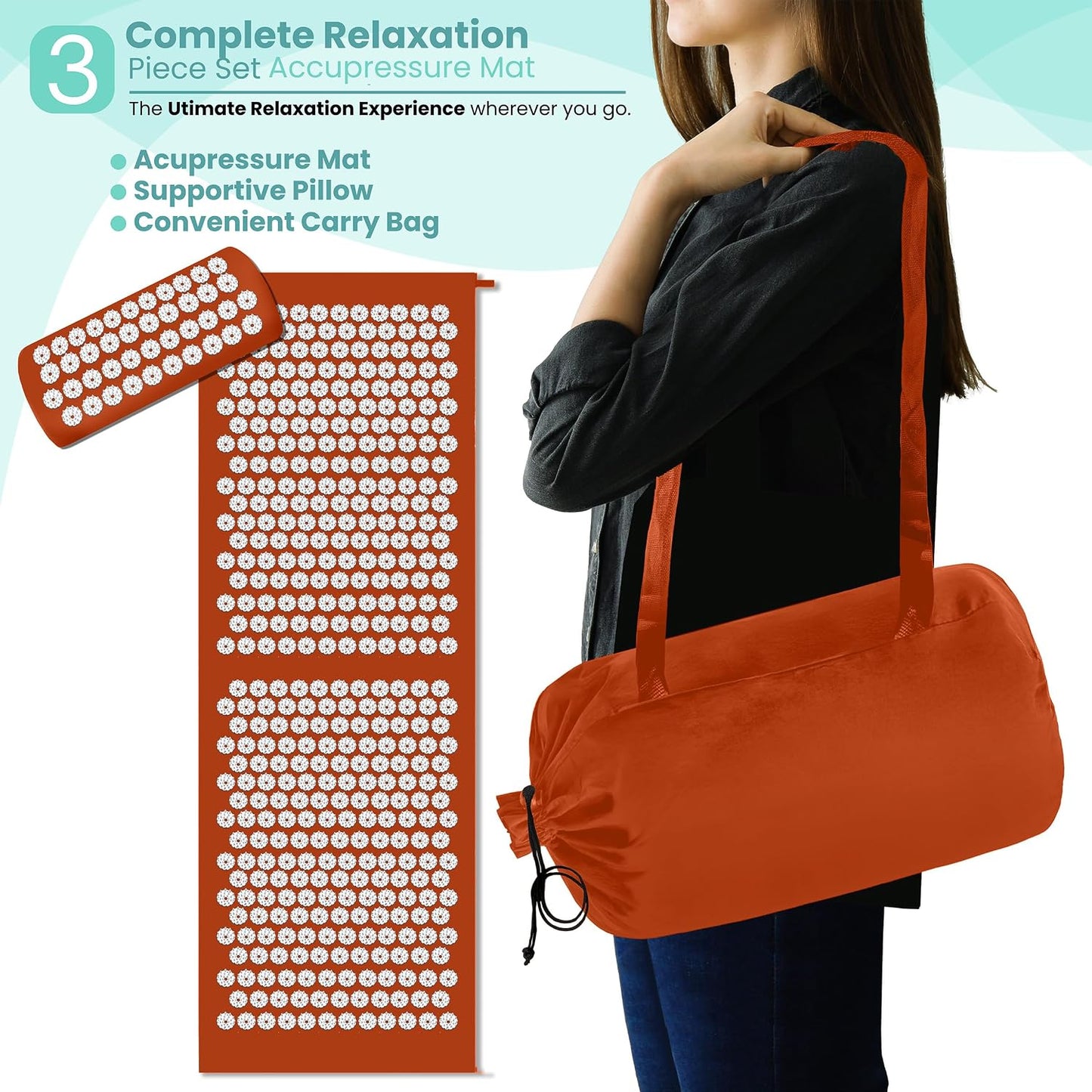 Sivan Health and Fitness Acupressure Mat and Pillow Set - Grounding Mat for Stress, Back & Neck Pain - Acupuncture Point Massage Mat for Muscle Relaxation, Sciatica, & Meditation - Includes Carry Bag