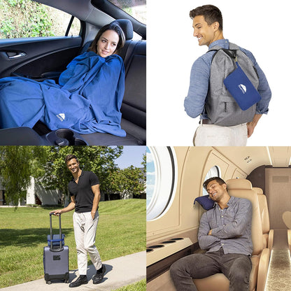 BlueHills Travel Blanket Pillow Compact Lightweight Pocket Size Airplane Traveling Essential Flight Trip Throw in Bag Portable Case Plane Accessory Gray L01