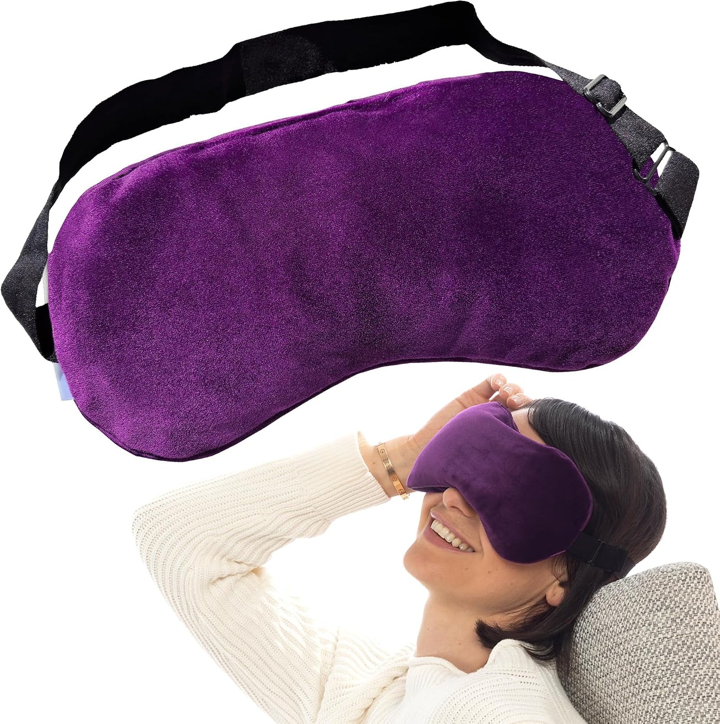 SunnyBay Microwavable Heated Eye Mask for Dry Eyes, Moist Cold and Warm Compress for Eyes with Elastic Strap and Unscented Hydra Bead Filling, Washable Soft Plush Material, 7.9 x 4.3 Inches