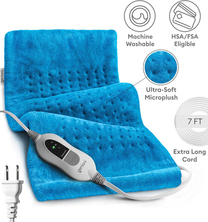 GENIANI Electric Heating Pad for Back Pain & Cramps Relief, Electric Throw, Self Care Gifts for Women, Heating Pad for Neck & Shoulder, Machine Washable Microplush, Auto Shut Off (12"x24", Tabby Gray)
