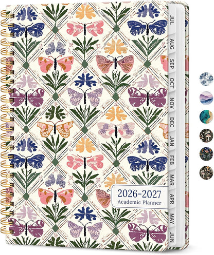 Planner 2026-2027, Academic Monthly and Weekly Calendar Planner for Women, July 2026 - June 2027, Hardcover Pretty Agenda Planner Book with Tabs, Spiral Daily Organizer for School Office Home Supplies, 6.3" x 8.5" - Blue Floral