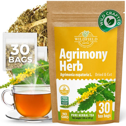 30 Bags Agrimony Herb Dried Cut Agrimony Flower Tea (Agrimonia Eupatoria L.) - 30 Count 1.5g Tea Bags Agrimonia Flor De Hierba De San Guillermo