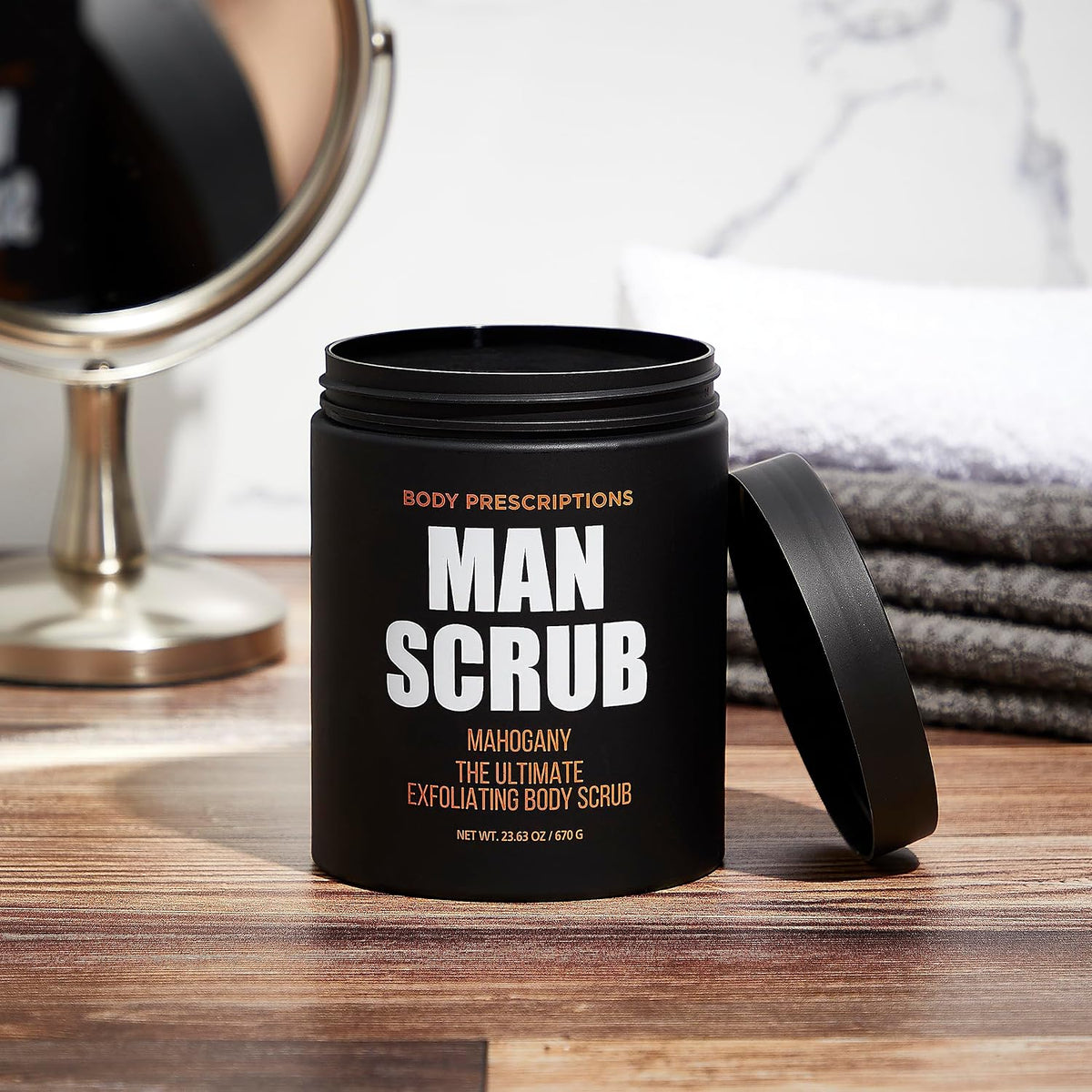Body Prescriptions Men’s Exfoliating Body Scrub – Ultimate Skin Cleansing Wash in Jar with Twist-Top Lid, For All Skin Types, 21 Ounce (Pack of 1), Cedarwood