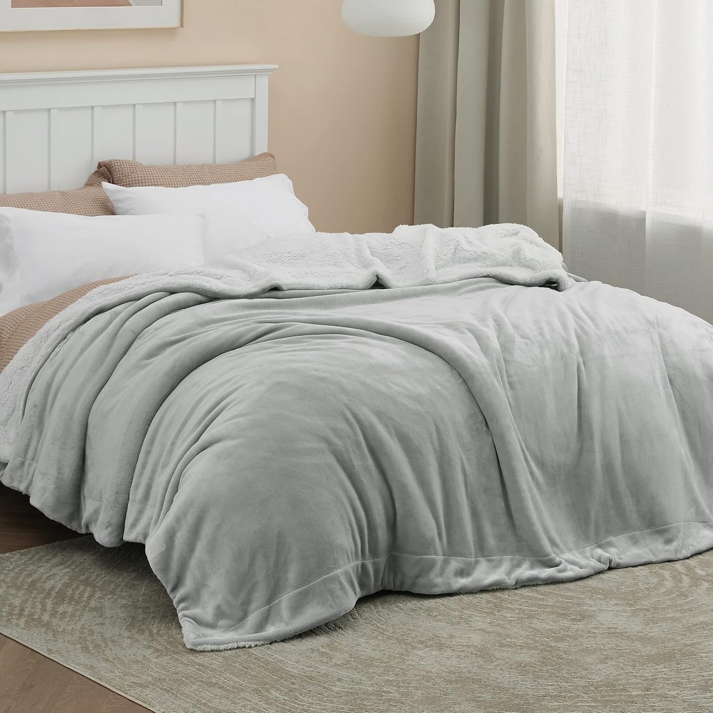 Bedsure GentleSoft Sherpa Fleece Throw Blanket for Couch, Non-Heated, Thick & Warm Cozy Blanket for Winter, Soft Fuzzy Plush Throw Gifts for Women and Men, Grey, 50x60 Inches