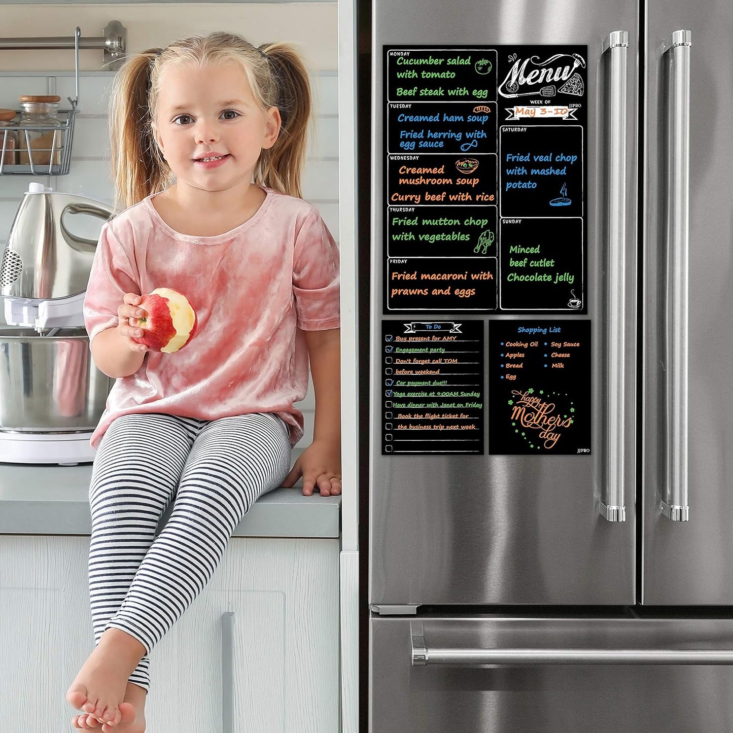 JJPRO Magnetic Dry Erase Meal Planning Whiteboard for Refrigerator-Magnetic Weekly Planner for Fridge-One Bonus Notepad whiteboard-Refrigerator Organizer with Weekly Planning Boards