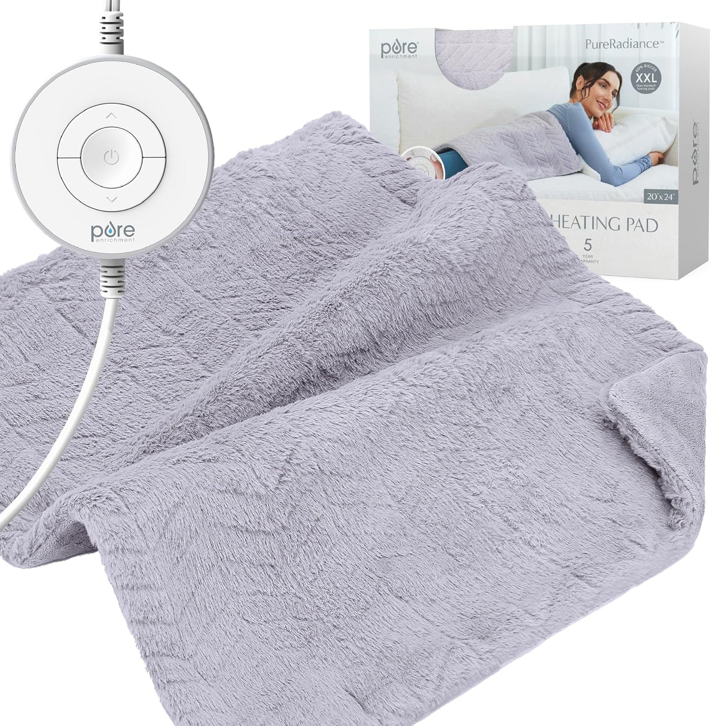 Pure Enrichment PureRadiance Luxury Heating Pad for Cramps, Back, Neck, & Shoulder Pain Relief, Patented Design, Soft Faux Fur & Micromink, 6 Heat Settings, Machine Washable, 12”x24” (Golden Sands)
