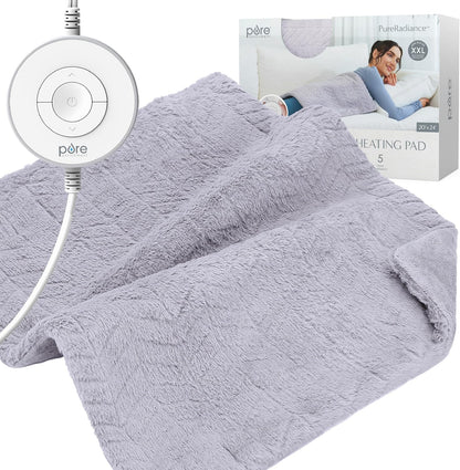 Pure Enrichment PureRadiance Luxury Heating Pad for Cramps, Back, Neck, & Shoulder Pain Relief, Patented Design, Soft Faux Fur & Micromink, 6 Heat Settings, Machine Washable, 12”x24” (Golden Sands)
