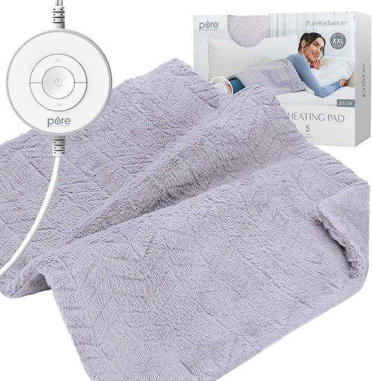 Pure Enrichment PureRadiance Luxury Heating Pad for Cramps, Back, Neck, & Shoulder Pain Relief, Patented Design, Soft Faux Fur & Micromink, 6 Heat Settings, Machine Washable, 12”x24” (Golden Sands)