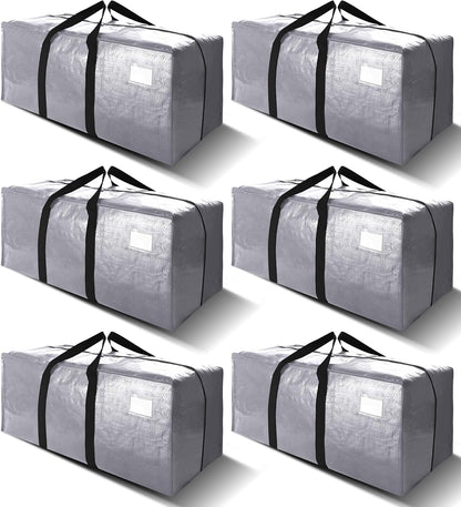 VELVETSURE Heavy Duty Extra Large Moving Bags W/Backpack Straps - Strong Handles & Zippers, Storage Totes For Space Saving, Fold Flat, Alternative to Box and Bin (Set of 6, Multicolor)