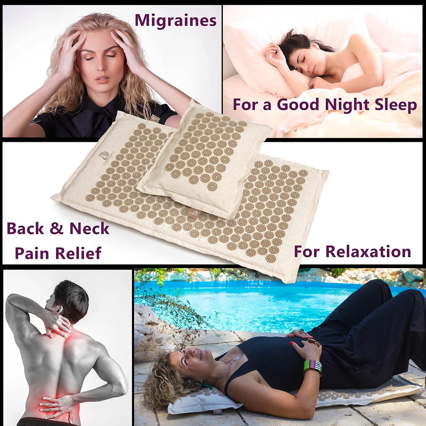 Acupressure Mat & Pillow Set – Extra-Long 29” Acupressure Therapy for Back & Neck Pain Relief, Sciatica, Stress Relief & Sleep Support Includes Carry Bag & Hot/Cold Pack (Purple)