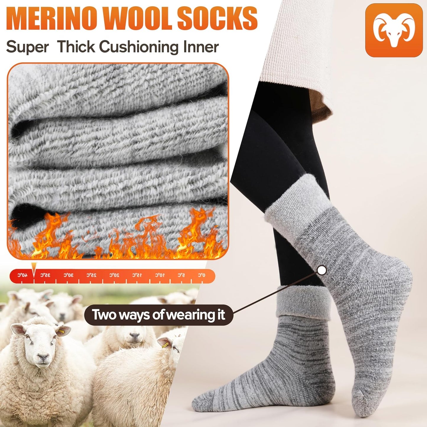 EBMORE 5 Pairs Women Merino Wool Boot Socks Warm Thermal Winter Thick Hiking Cozy Cabin Crew Comfy Socks for Ladies