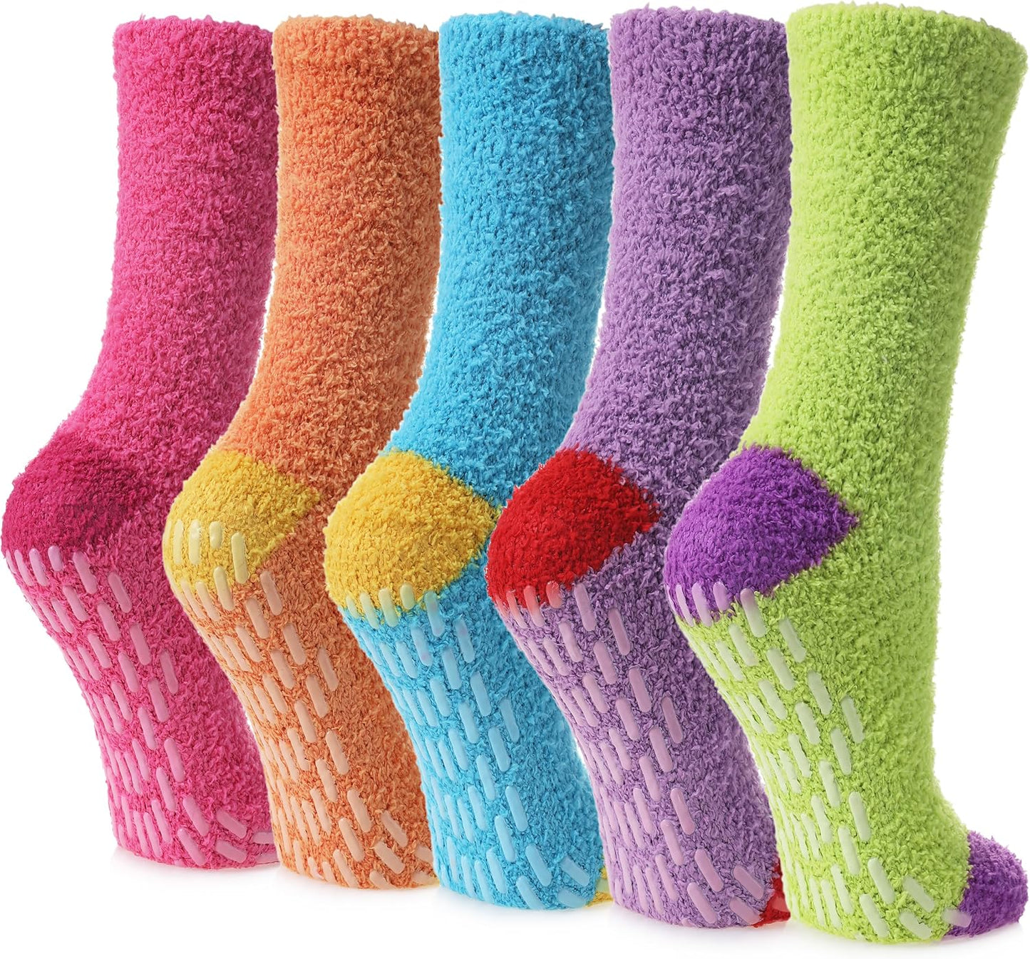 LINEMIN Non-Slip Fuzzy Socks for Women - Cozy Hospital Soft Fluffy Socks With Grips - Winter Warm Slipper