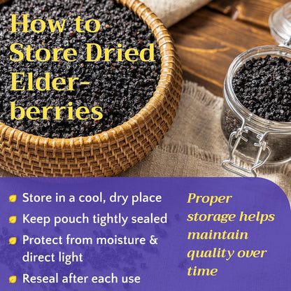 Black Elderberry Tea - Whole Dried Sambucus nigra Elderberries, 8oz