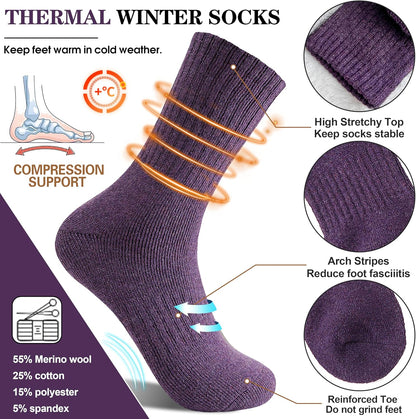 MOGGEI 5 Pairs Womens Merino Wool Socks Hiking Warm Winter Thick Thermal Crew Cozy Cabin Ladies Gift Comfy Boot Work Socks
