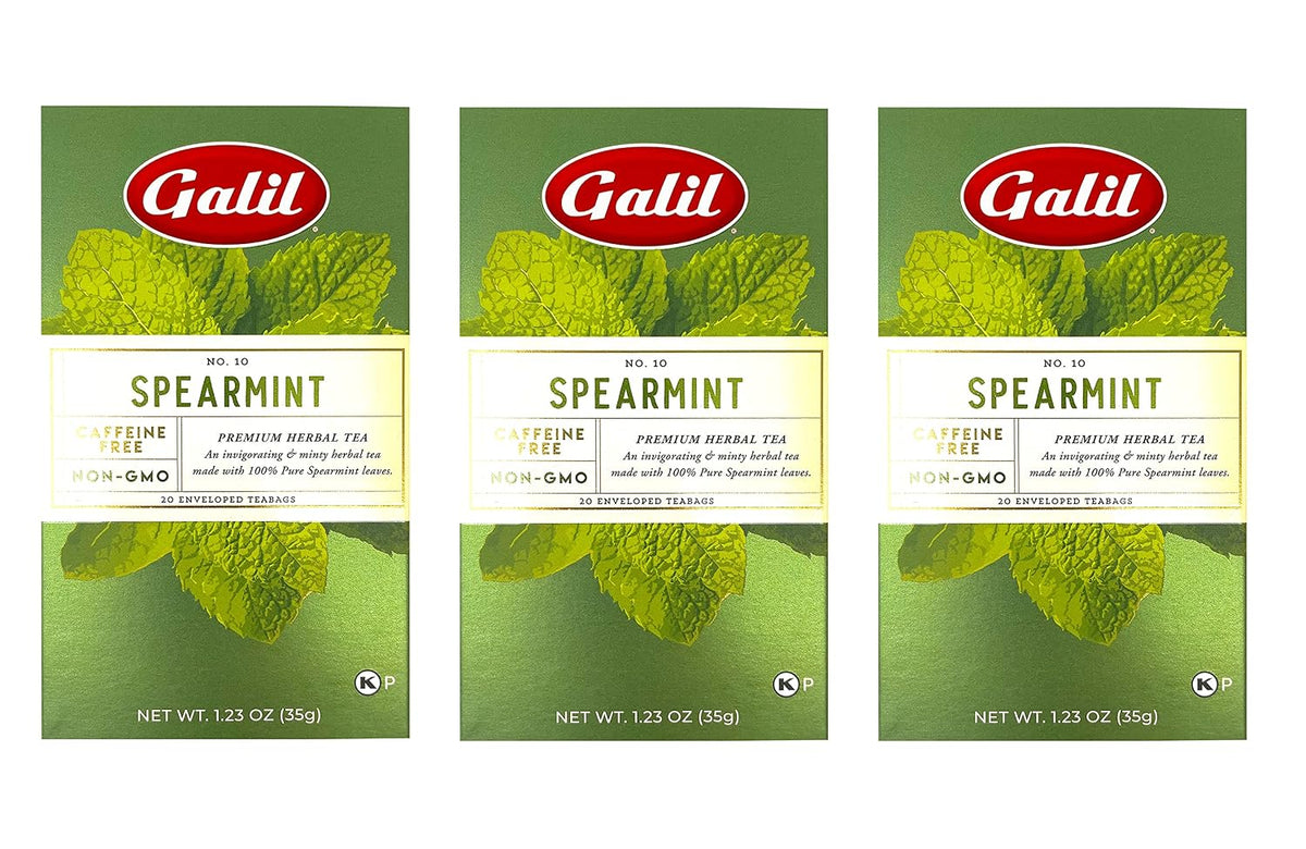 Galil Spearmint Tea – Caffeine-Free Herbal Tea, Certified Kosher Tea – Non-GMO Spearmint Teabags 20 Count, 60 Tea Sachets Total (Pack of 3)
