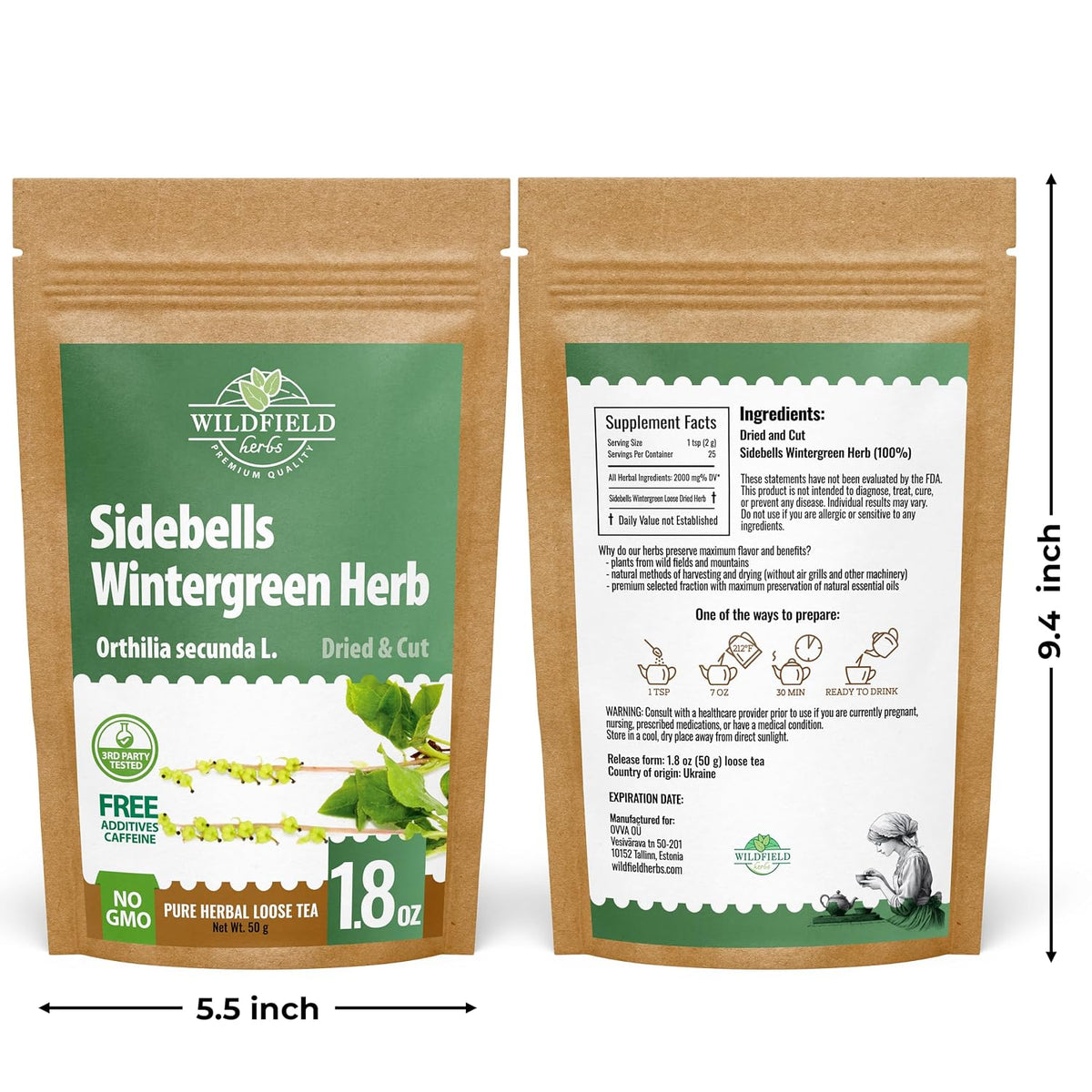 24 Bags Dried Cut Sidebells Wintergreen Herb Tea (Orthilia Secunda) - 24 Count 1.5g Tea Bags One-Sided Wintergreen Orthilia (Peralito)