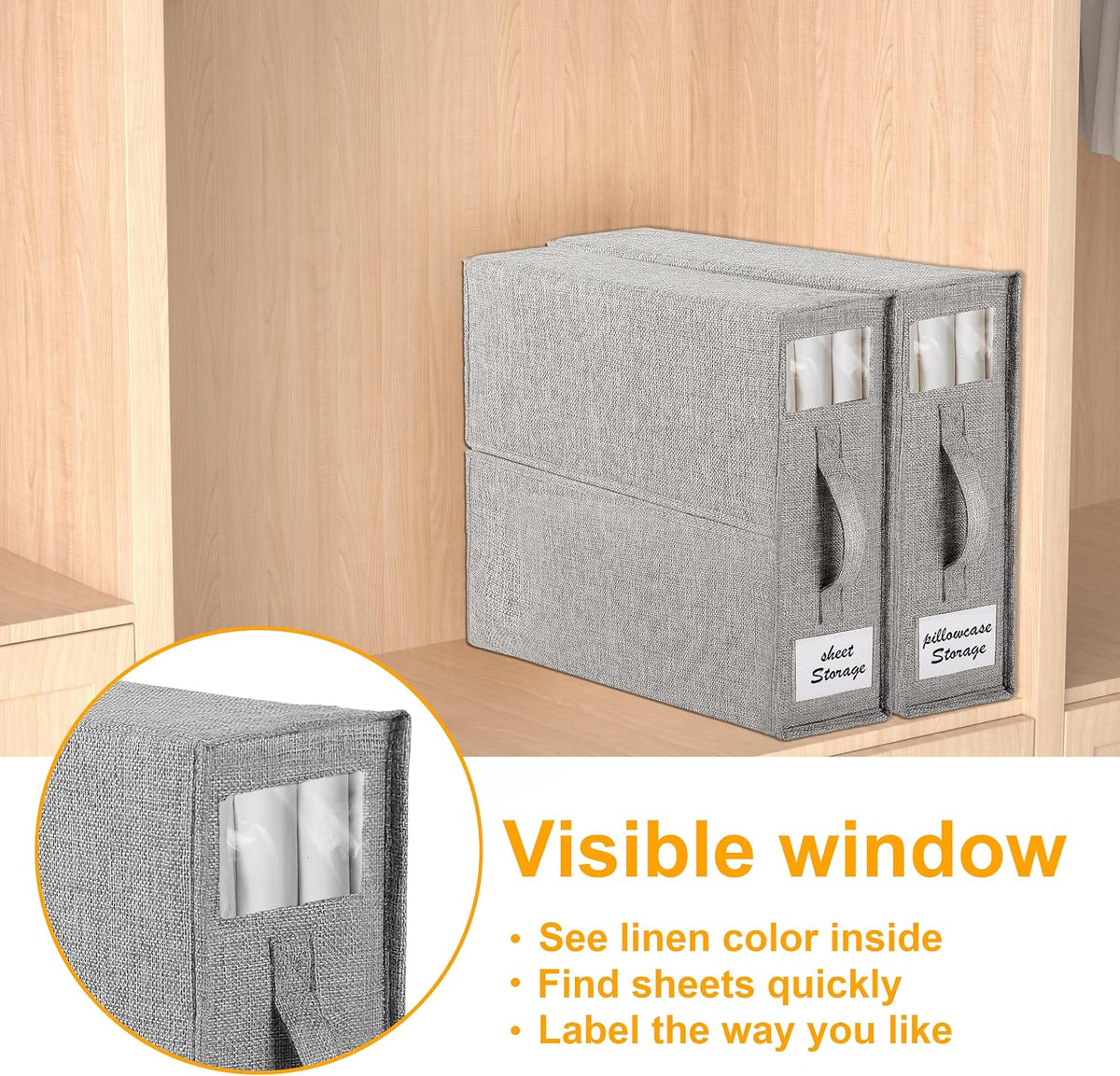 2-Pack Bed Sheet Organizers and Storage, Oxford Grey