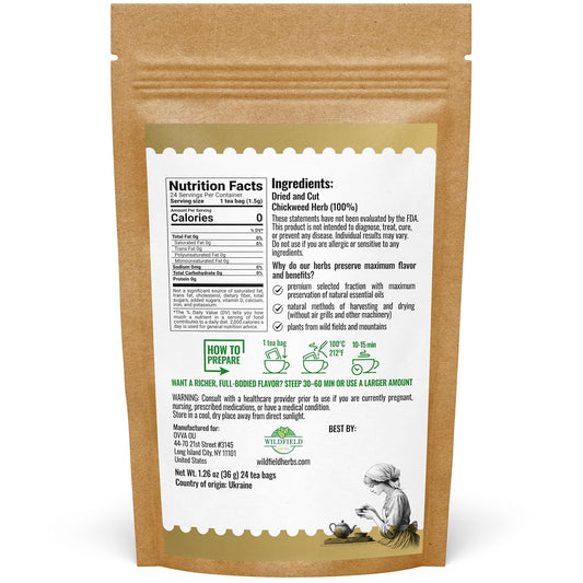 24 Bags Chickweed Herb Chickweed Tea (Stellaria Media) - 24 Count 2g Tea Bags Capiqui