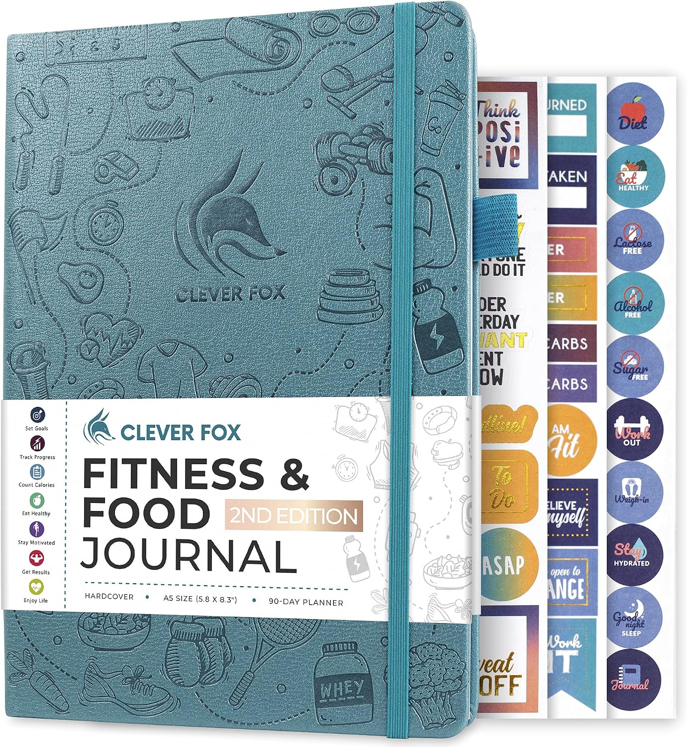 Clever Fox Fitness & Food Journal – Nutrition & Workout Planner for Women & Men – Diet & Gym Exercise Log Book with Calendars, Diet & Training Trackers - Undated, A5 Size, Hardcover (Forest Green)