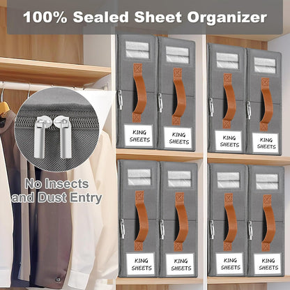 Bed Sheet Organizer - No Insects Entry Sheet Organizers and Storage with Zipper, Label, Handle, Window, Linen Closet Organizers and Storage for Sheet Set, Clothing, Duvet Covers, Blanket