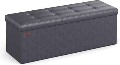 SONGMICS MAZIE Collection - 43 Inches Folding Storage Ottoman Bench, Ottoman with Storage, Foot Rest Stool, Load 660 lb, for Living Room, Synthetic Leather, Black ULSF701